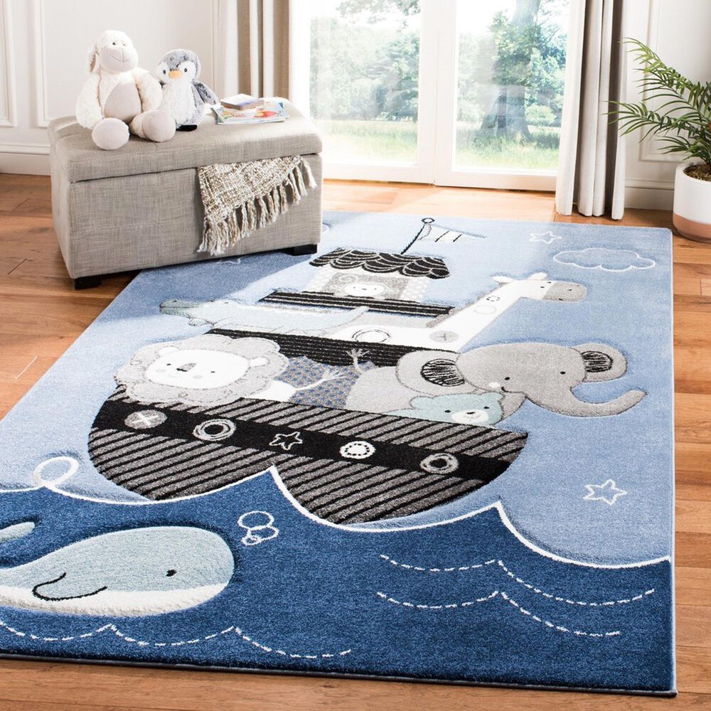 Safavieh Carousel Animals 3&#39;3&quot; x 5&#39;3&quot; Blue and Grey Kids  Area Rug, , large