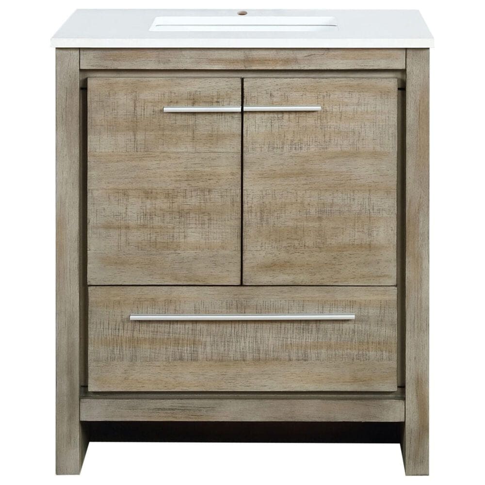 Lexora Home Lafarre 30&quot; Single Bathroom Vanity in Rustic Acacia with 2 cm White Quartz Top and Rectangular Sink, , large