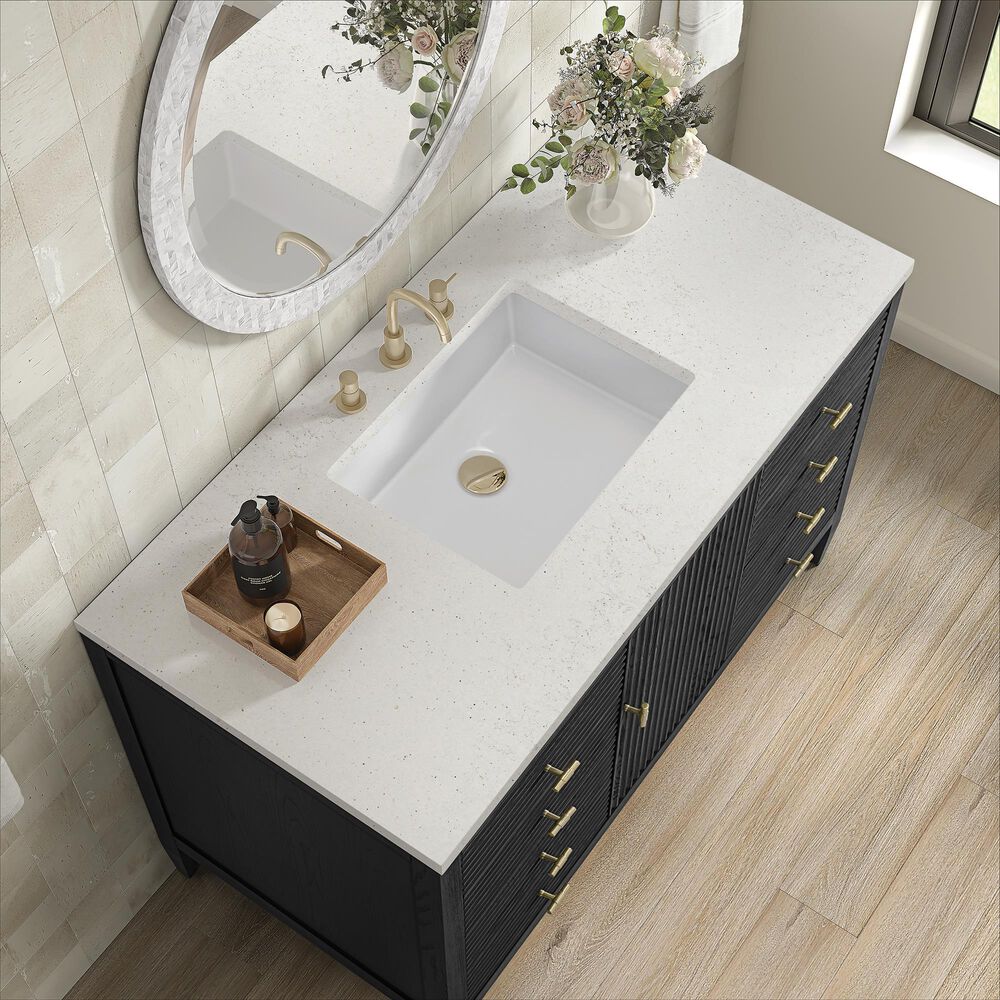 James Martin Vanities Myrrin 48&quot; Vanity in Carbon Oak with 3 cm Lime Delight Quartz Top, , large