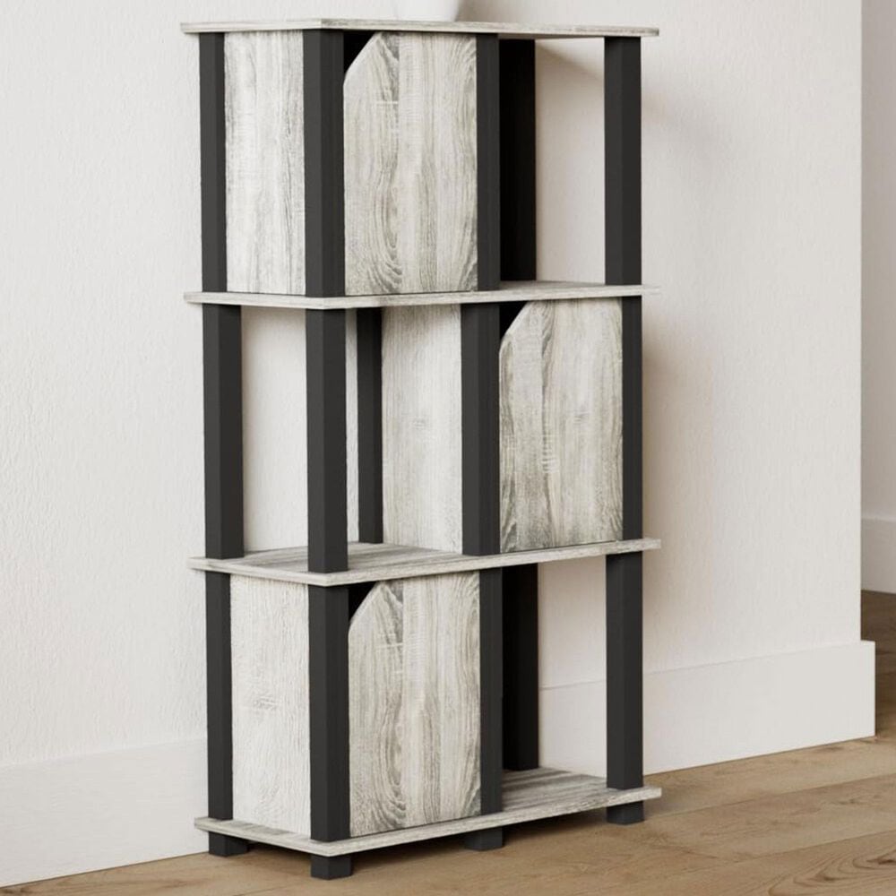 HOMLUX 4-Tier Storage Bookcase with Three Doors in French Oak and Black, , large