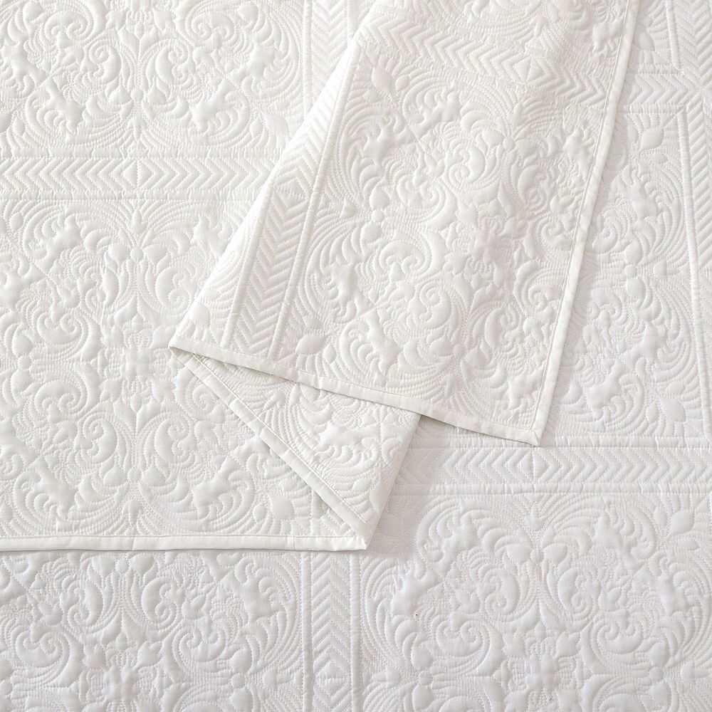 Peking Handicraft Solid Stitch 3-Piece King Bedspread Set in White, , large