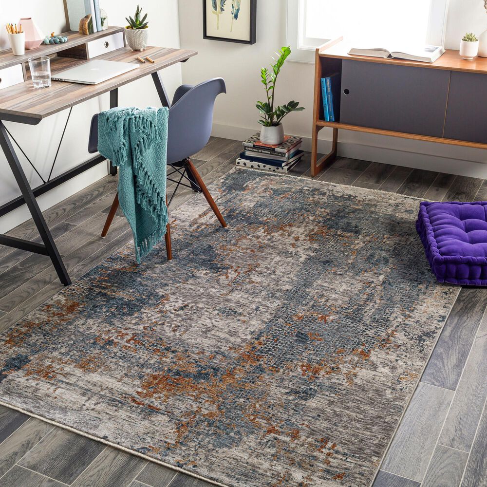 Surya Cardiff CDF-2305 Medium Gray, Light Blue, Mustard, Dark Blue, Dusty Pink and Rust 5&#39; x 7&#39;5&quot; Area Rug, , large
