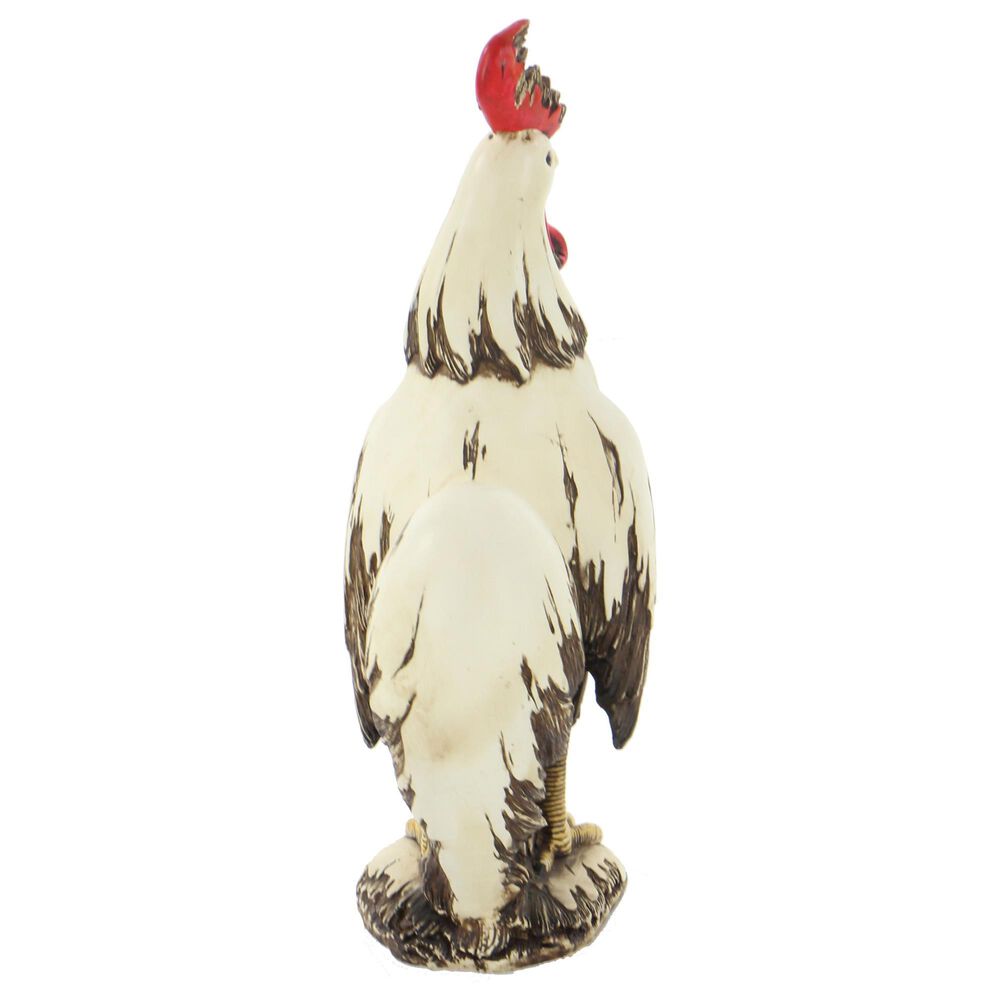 Maple and Jade 15&quot; Farmhouse Rooster Garden Sculpture in Distressed White, Red, Yellow and Brown, , large