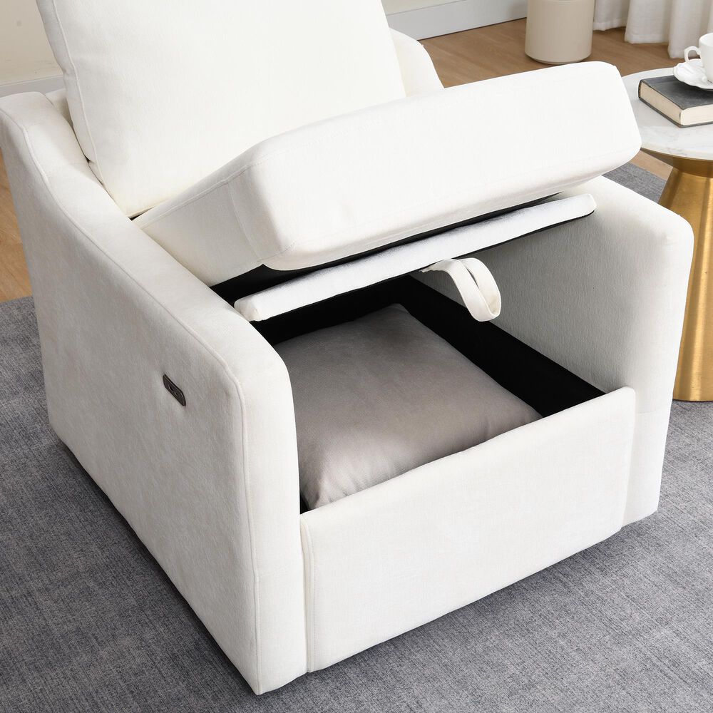 Hearth and Haven Swivel Arm Chair with USB Type-C Ports in White, , large