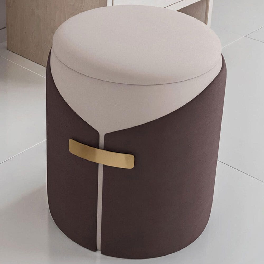 Rta Products Two-Toned Vanity Stool Storage Ottoman in Brown, , large