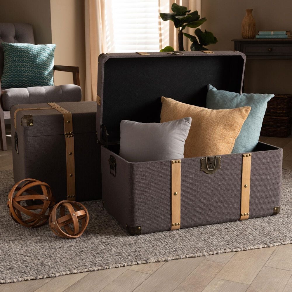 Baxton Studio Stephen 2-Piece Storage Trunk Set in Dark Brown and Oak, , large