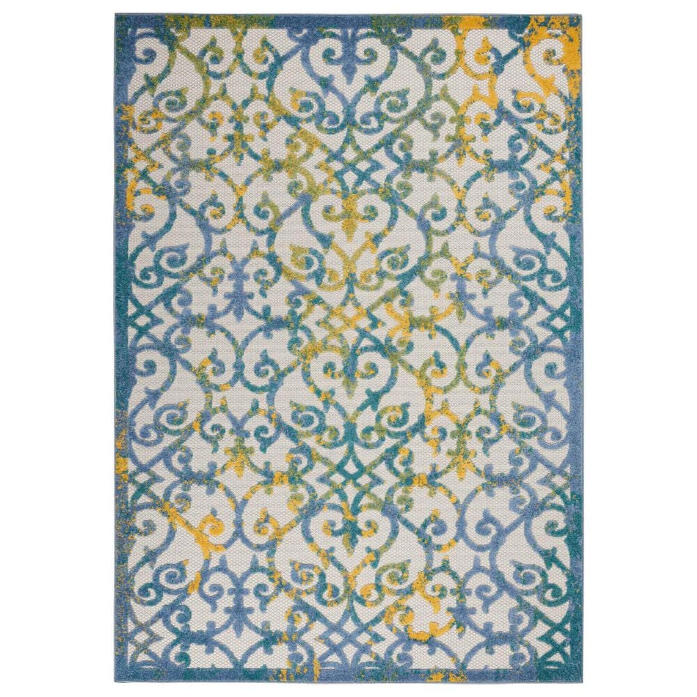 Nourison Aloha 6" x 9" Ivory and Blue Indoor/Outdoor Area Rug, , large