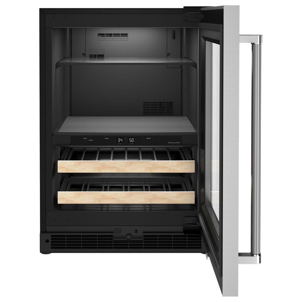 KitchenAid 24&quot; Beverage Center with Right Hinge, Wood-Front Racks in Black and Stainless Steel, , large