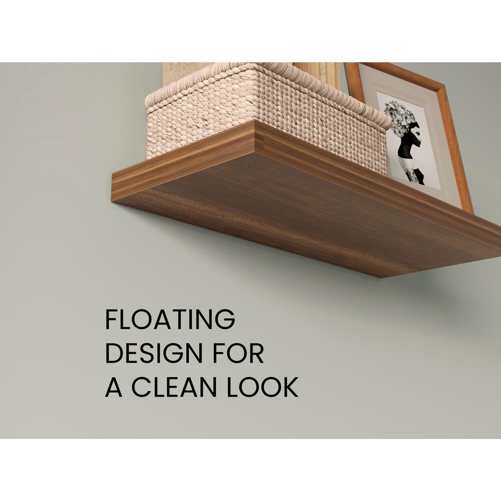 Hearth and Haven 32" Floating Wall Shelf in Walnut (Set of 2), , large