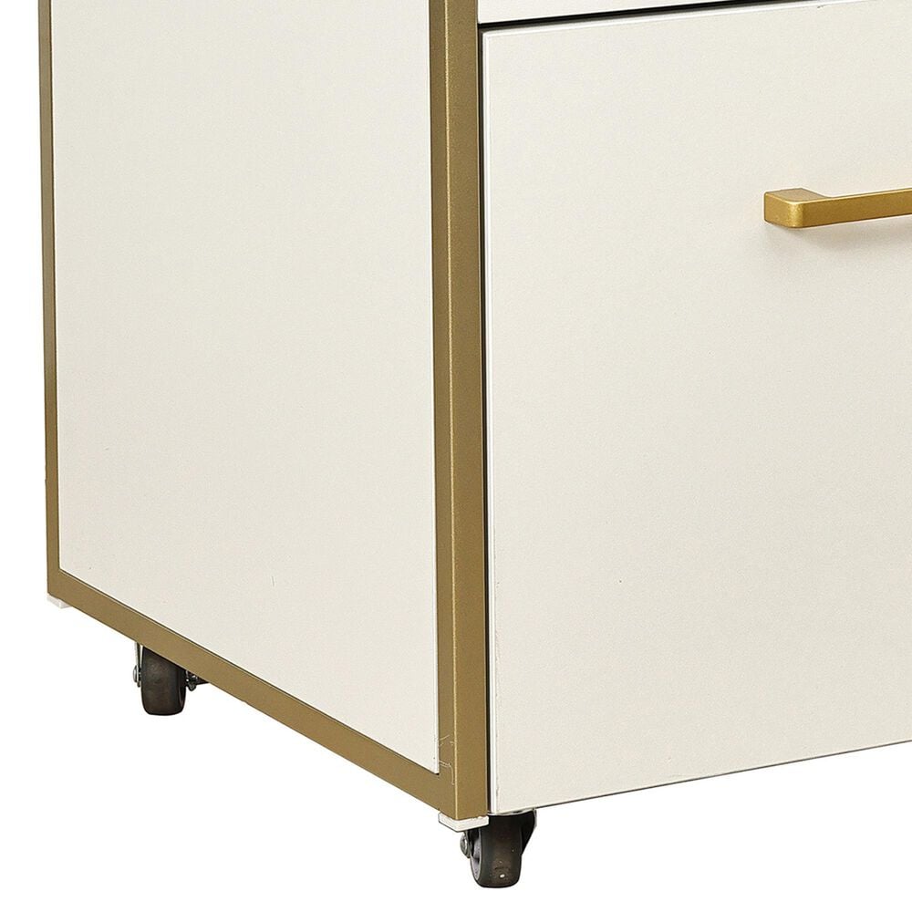 Rta Products Llc Modern Rolling File Cabinet with USB Charging Ports and Power Outlet in White and Gold, , large