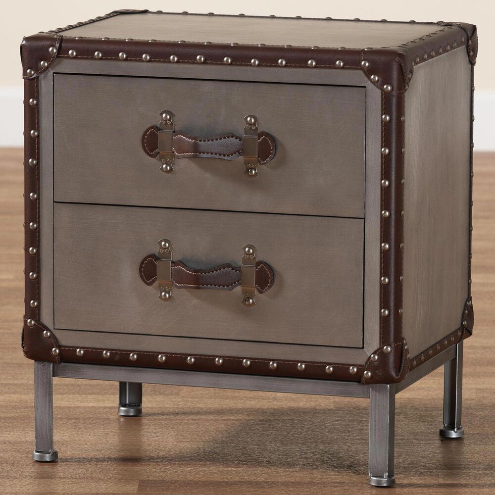 Baxton Studio Jacey 2-Drawer End Table in Silver, , large