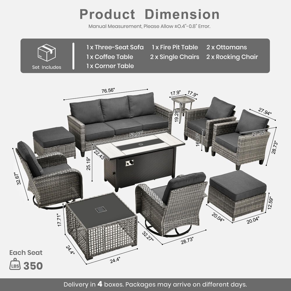 HOMLUX 10-Piece Conversation Patio Set in Black, , large