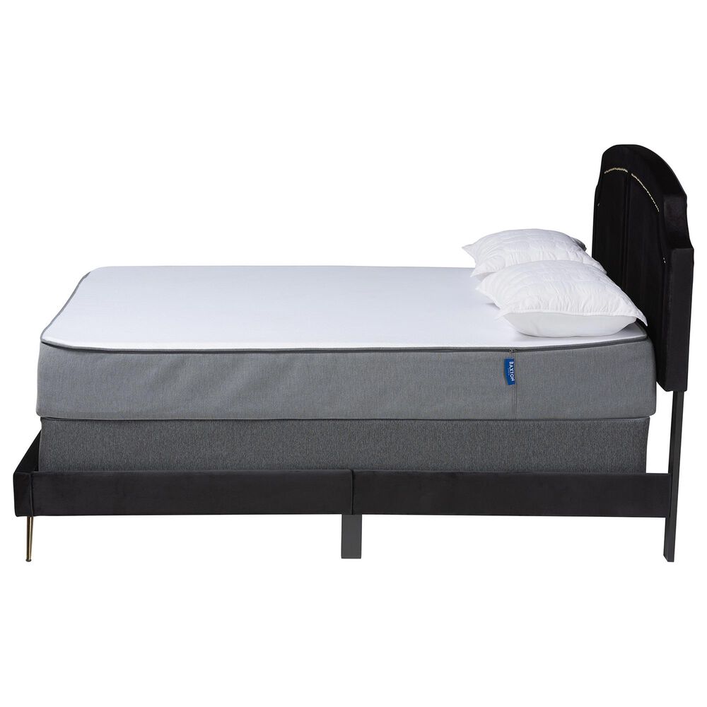 Baxton Studio Oxley Queen Panel Upholstered Bed in Gold, , large