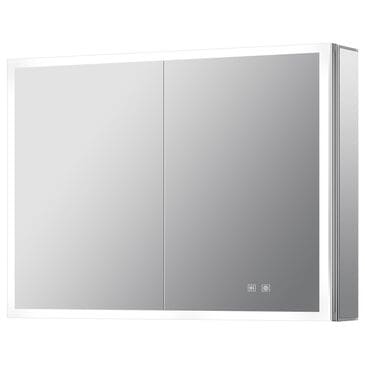 Lexora Home Mesa 36" x 28" LED Mirror Medicine Cabinet with Defogger in Aluminium, , large