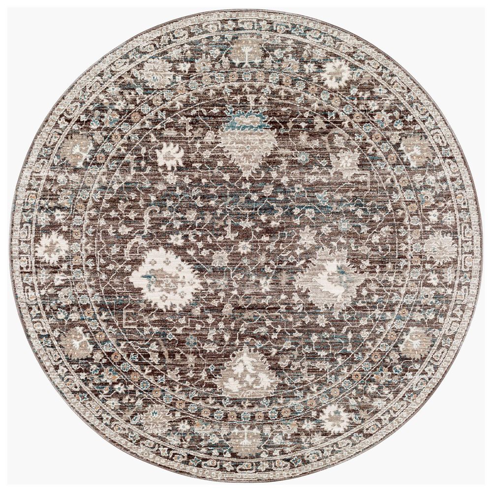 Surya Carlisle 5&#39;3&quot; Round Dark Brown, Ivory, Light Sage, Dusty Pink, Pale Blue and Olive Area Rug, , large