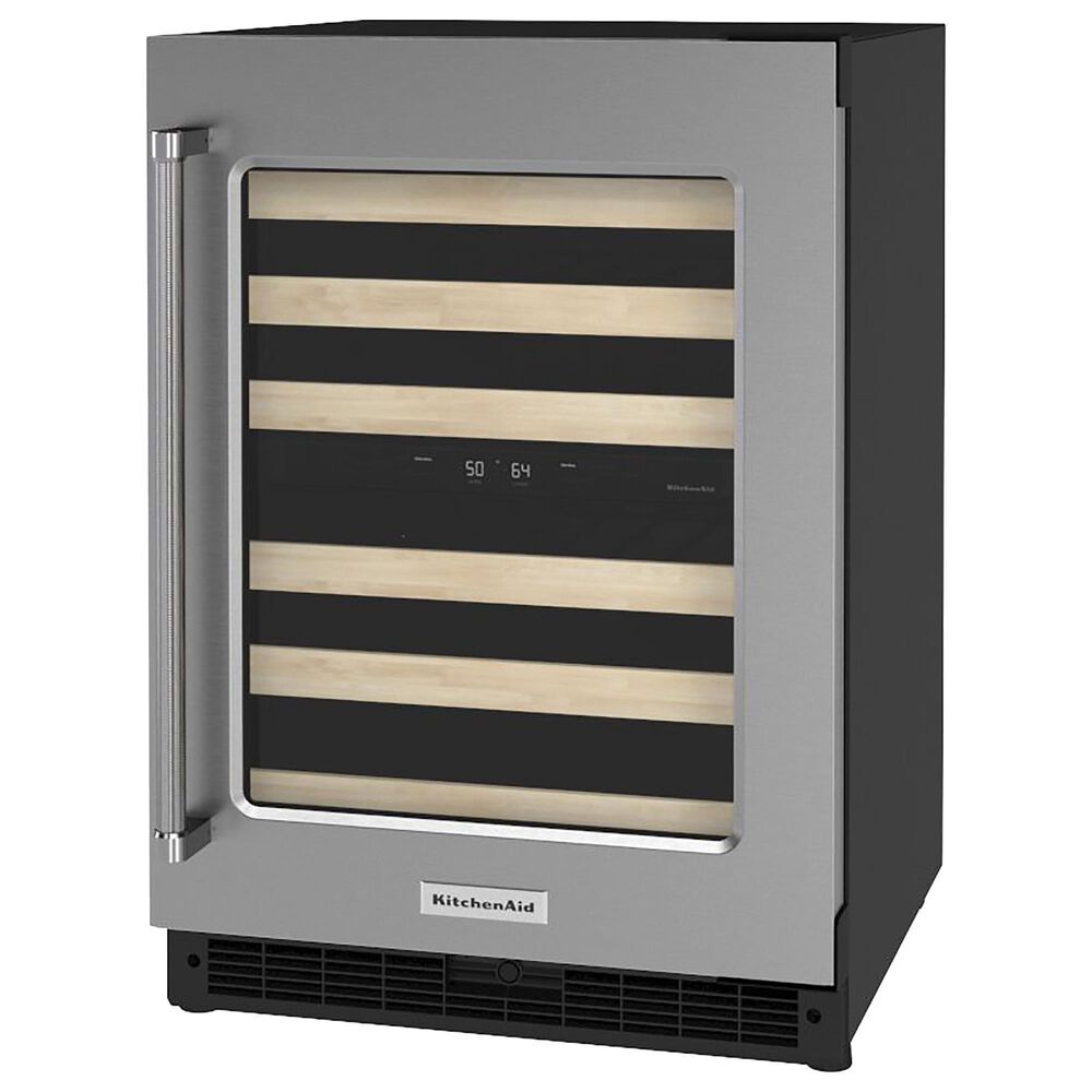 KitchenAid 24&quot; Undercounter Wine Cellar with Right Hinge, Wood-Front Racks in Stainless Steel, , large