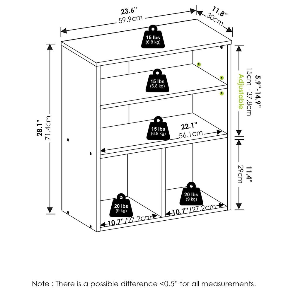 HOMLUX 3-Tier Display Bookcase with Adjustable Shelves in French Oak, , large