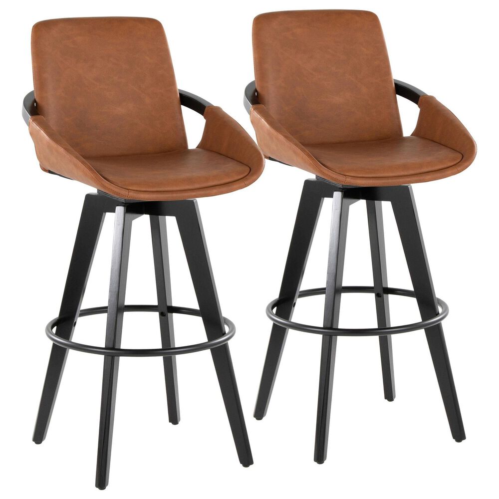 LumiSource Cosmo 30" Swivel Barstool with Camel Upholstery in Black (Set of 2), , large