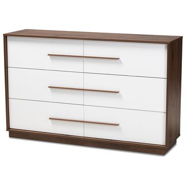 Baxton Studio Mette 6 Drawer Dresser in Walnut and White, , large