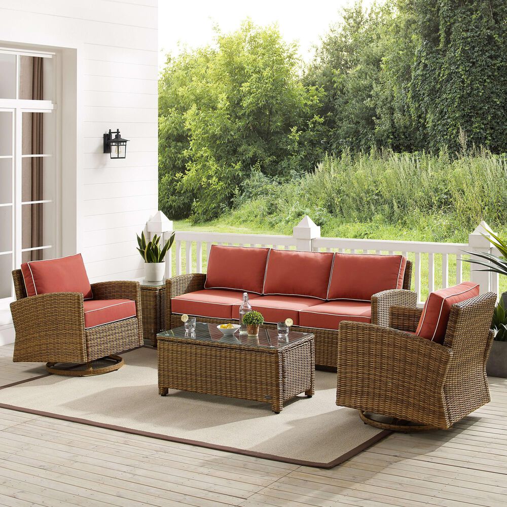 Crosley Furniture Bradenton 5Piece Patio Swivel Rocker Set in Sangria