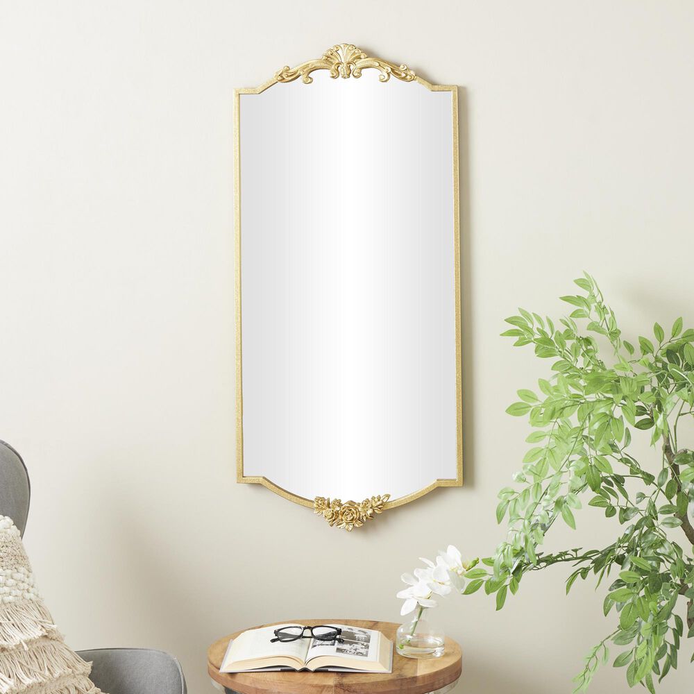 Maple and Jade Metal Floral Embellishments Wall Mirror in Gold, , large