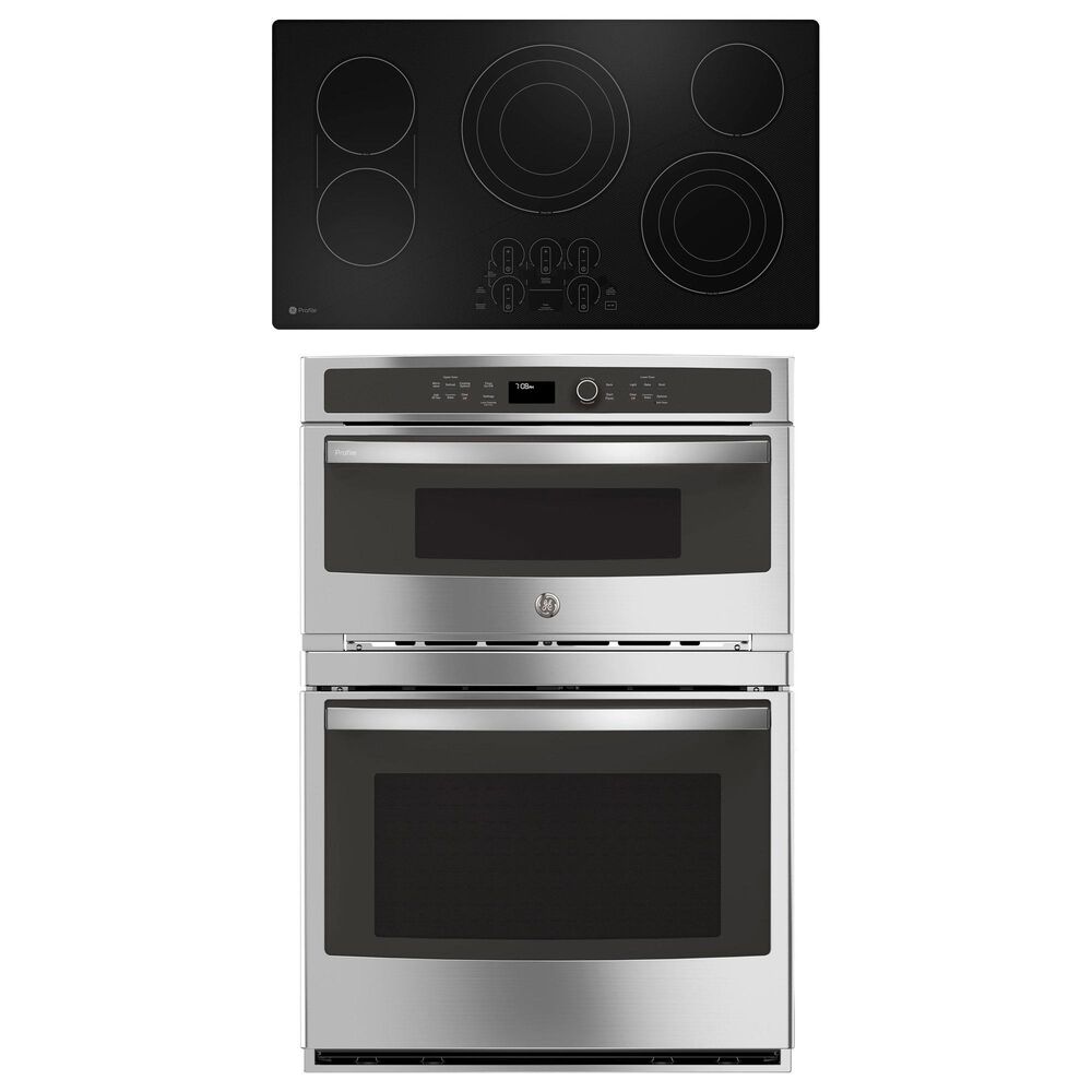 GE Profile 2-Piece Kitchen Package with Stainless Steel 30" Built-In Microwave Combination Wall Oven and Black 36" Electric Cooktop, , large