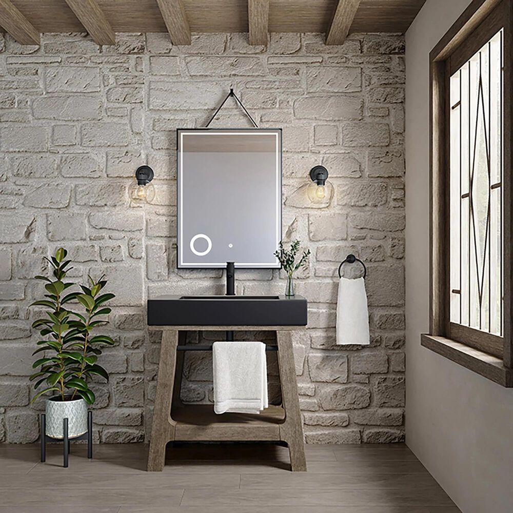 James Martin Vanities Auburn 31.5&quot; Single Bathroom Vanity in Weather Timber with Black Matte Stone Composite Top and Rectangular Sink, , large