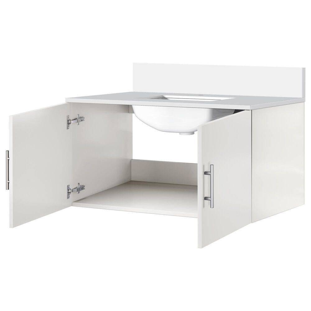 Lexora Home Geneva 36&quot; Single Bathroom Vanity in Glossy White with 2 cm White Cultured Marble Top and Rectangular Sink, , large