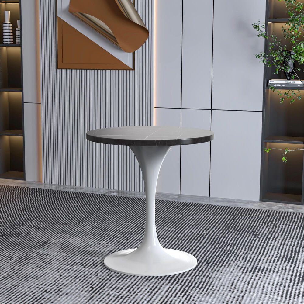 Leisuremod LeisureMod Verve Collection 27 Round Dining Table, White Base with Sintered Stone Black Top, , large
