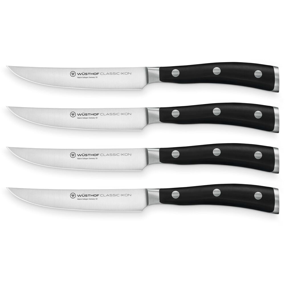 Wusthof Classic Ikon 4-Piece Steak Knife Set with Black Box in Stainless Steel and Black, , large
