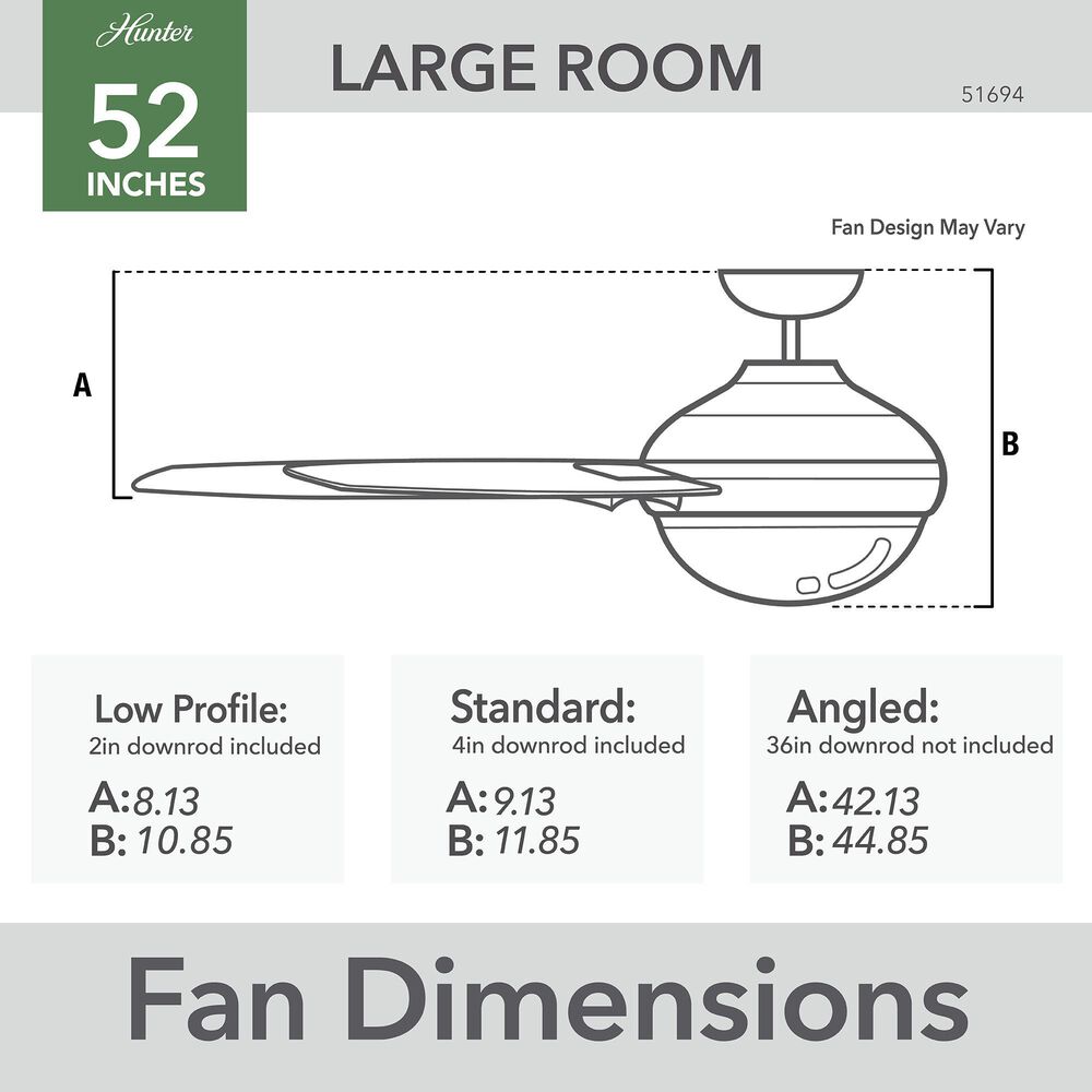 Hunter Zayden 52&quot; Ceiling Fan with LED Light in Matte Black, , large