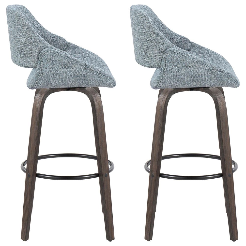 LumiSource Fabrico 30" Swivel Fixed-Height Bar Stool with Blue Noise Fabric Upholstery in Black and Glazed Walnut (Set of 2), , large