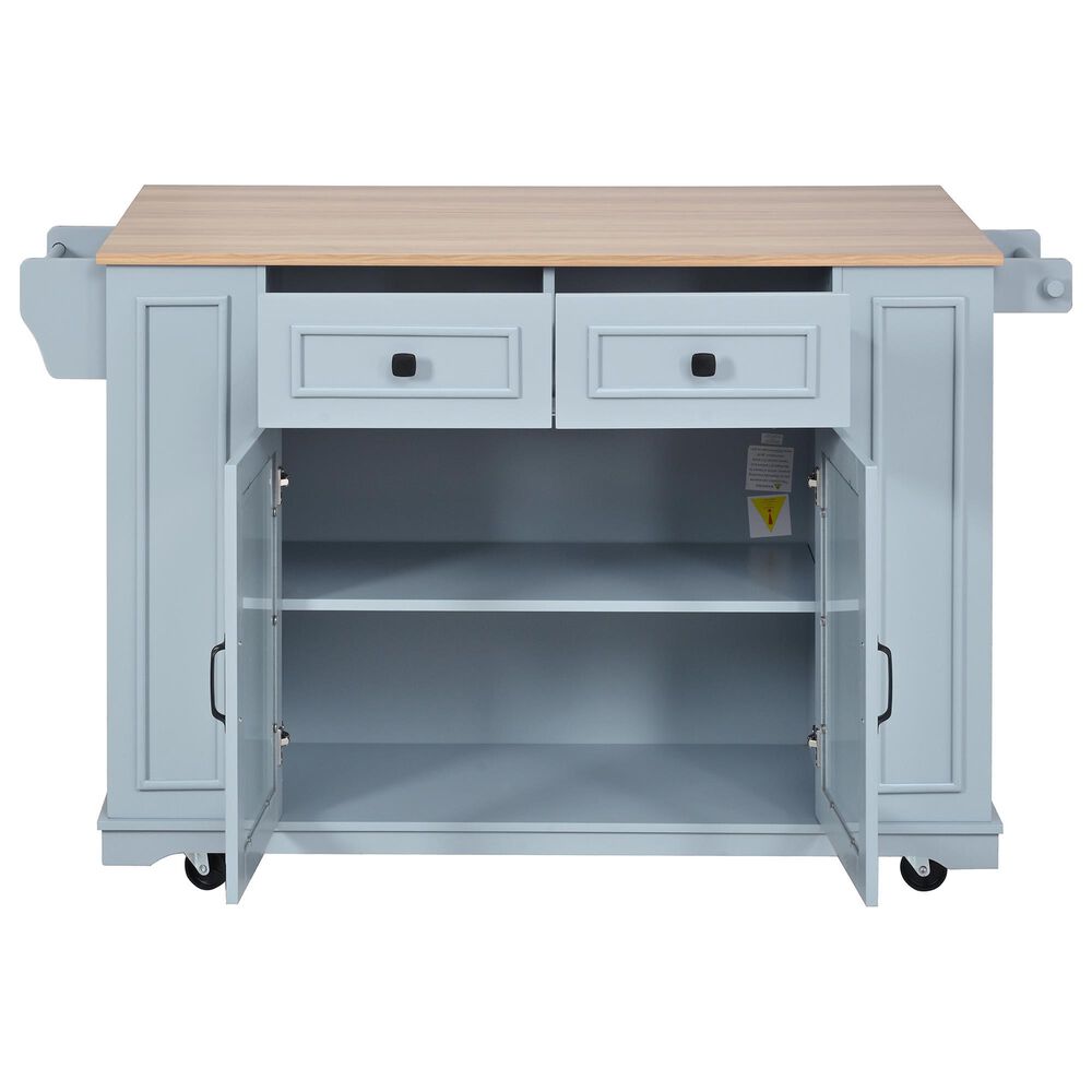 HOMLUX 54" Mobile Kitchen Island with Glass Door Storage in Grey and Blue, , large