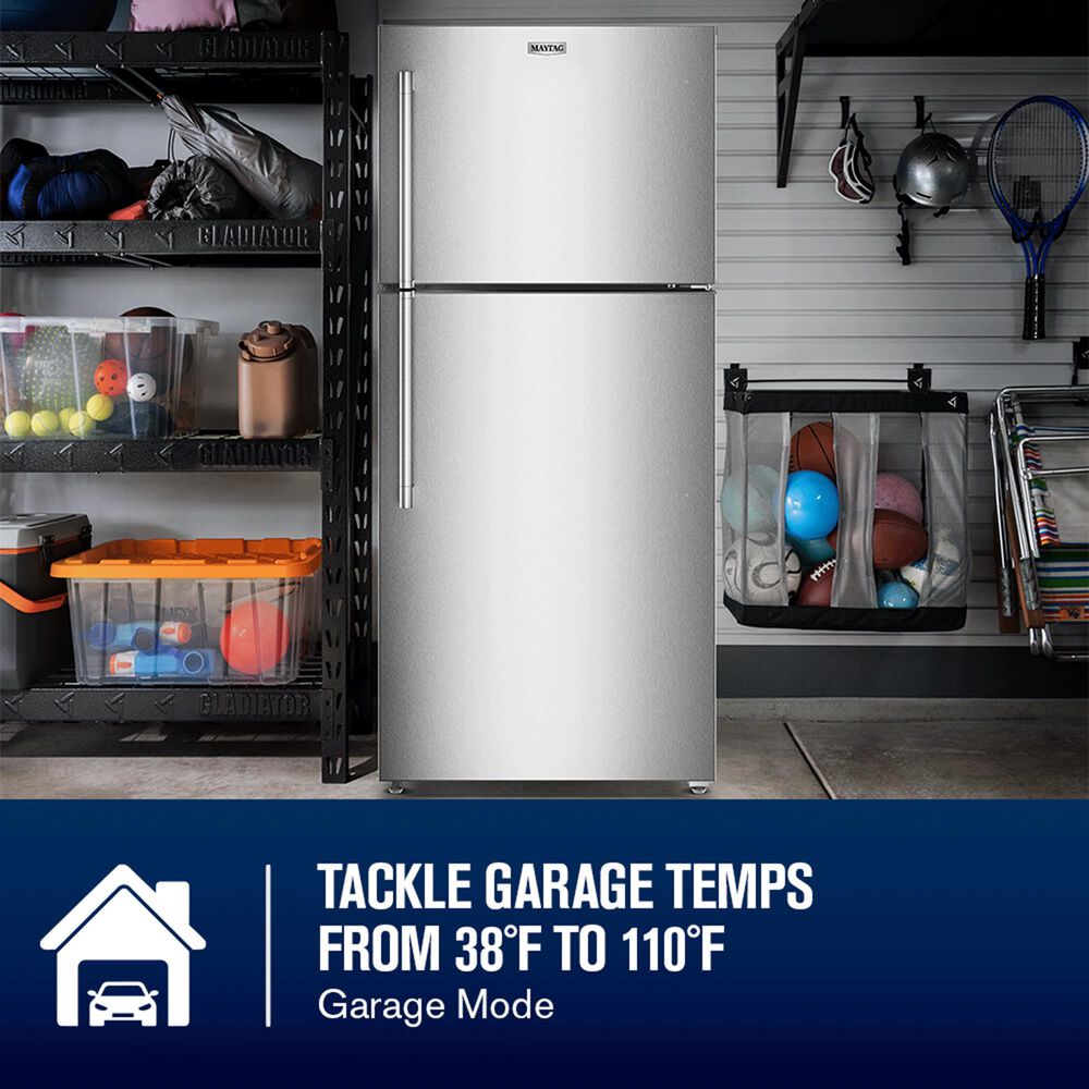 Maytag 19 Cu. Ft. Top Freezer Refrigerator with Garage Mode in Fingerprint-Resistant Stainless Steel, , large