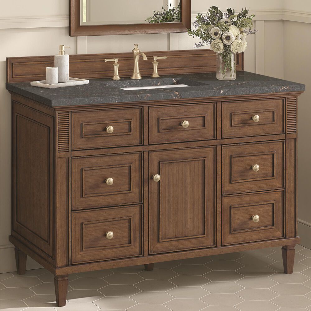James Martin Vanities Lorelai 48&quot; Single Vanity in Mid-Century Walnut with 3 cm Parisien Bleu Quartz Top, , large
