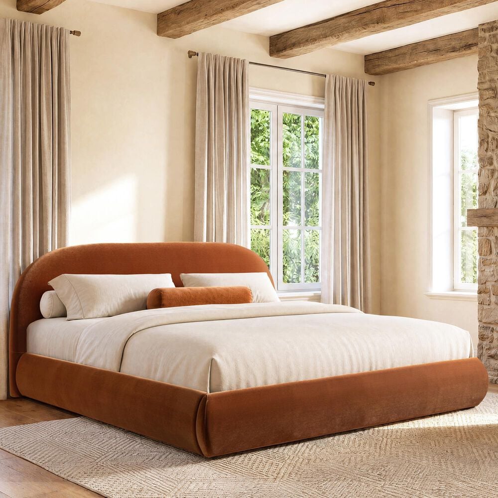 Jennifer Taylor Home Archie Upholstered Platform Bed Frame in Burnt Orange, , large