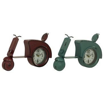 Maple and Jade Bike Table Clock in Distressed Aqua Blue and Brick Red (Set of 2), , large