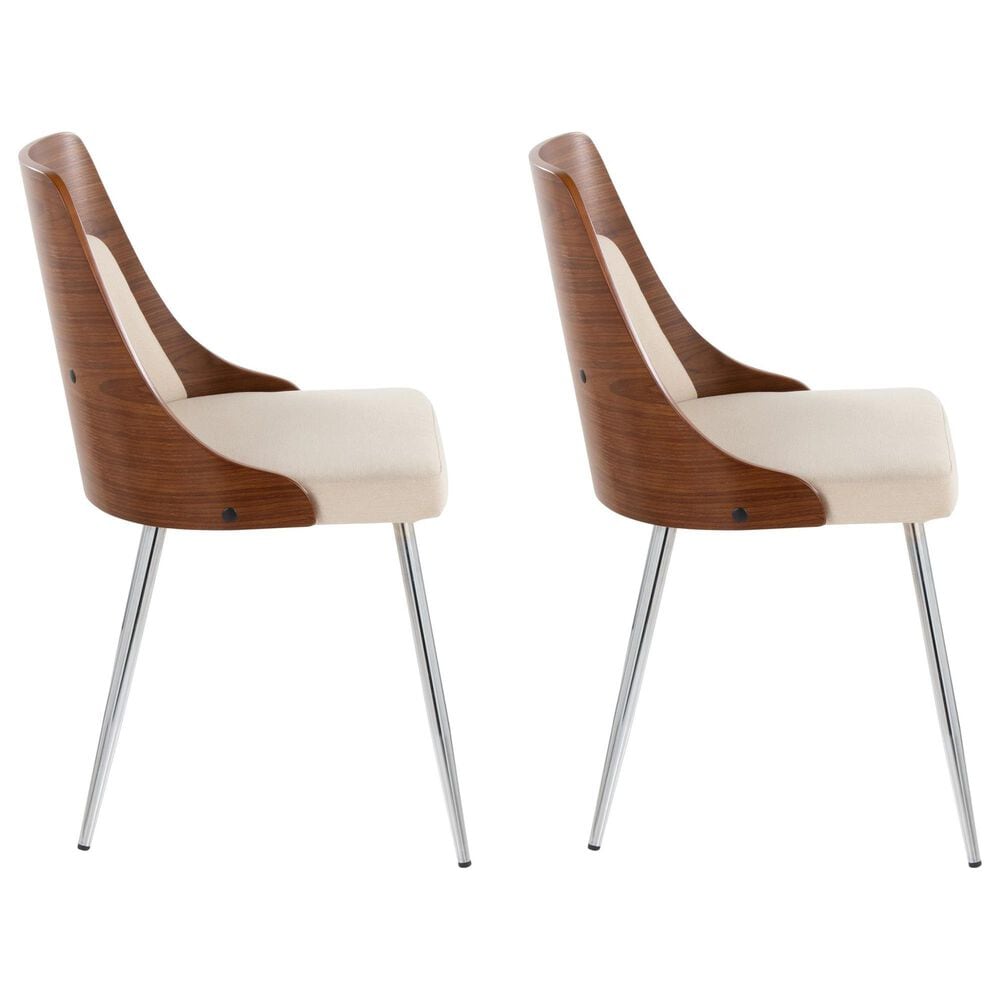 Lumisource Anabelle Side Chair with Cream Cushion in Chrome and Walnut &#40;Set of 2&#41;, , large