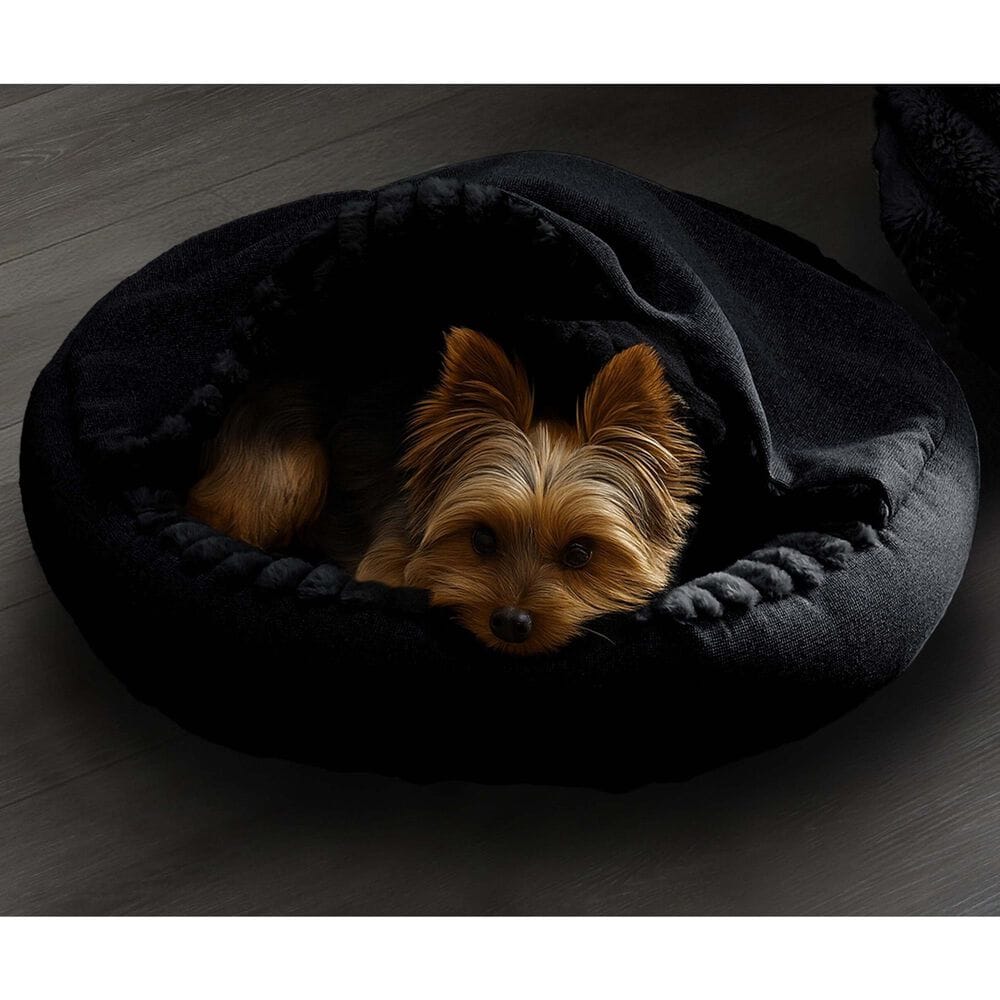 Hallmart Collectibles Hooded Small Round Cuddler Pet Bed in Black, , large