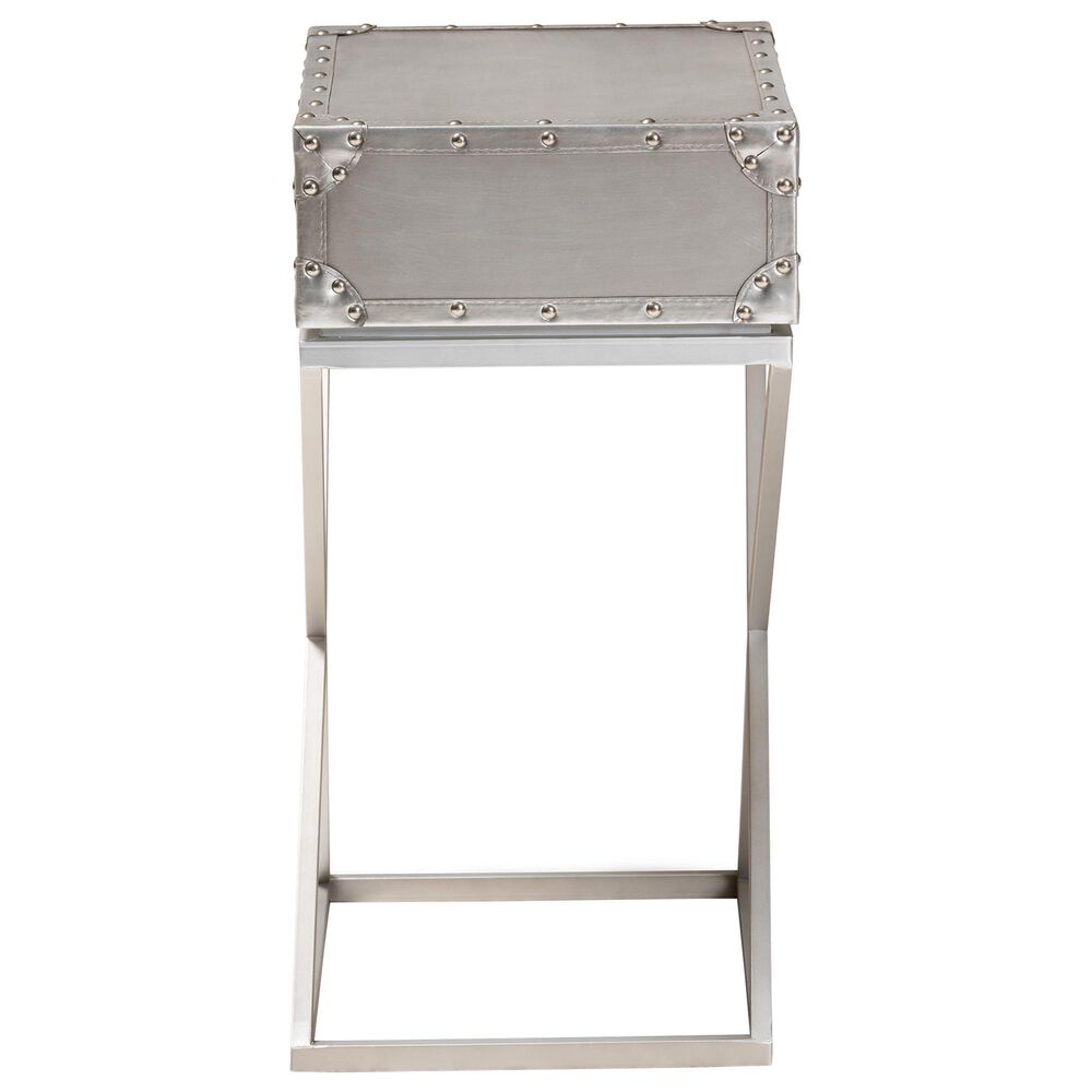 Baxton Studio William 1 Drawer Nightstand in Silver/Silver/Black, , large