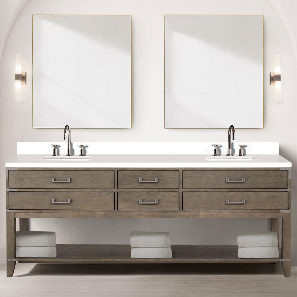Lexora Home Norwalk 84&quot; Double Bathroom Vanity in Grey Oak with White Cultured Marble Top  and Rectangle Sink, , large