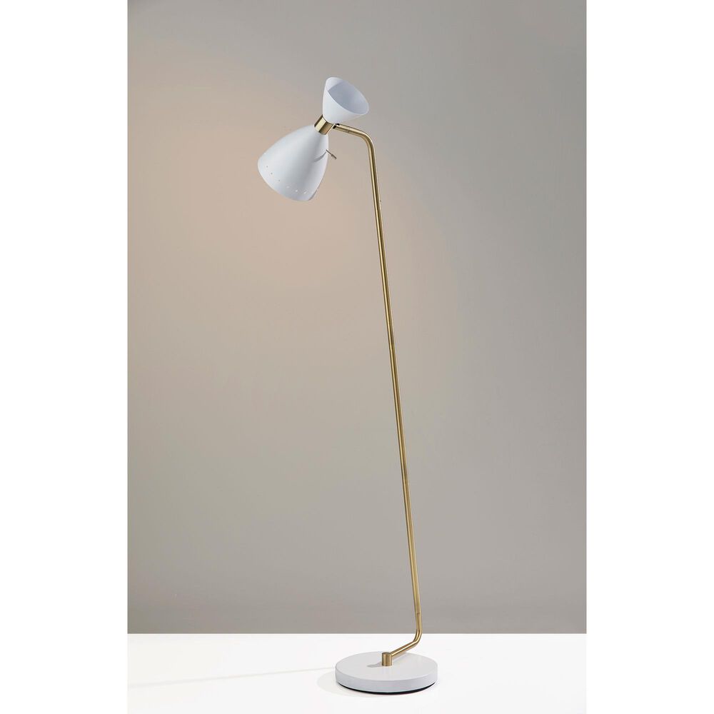 Adesso Oscar Floor Lamp in White and Antique Brass, , large