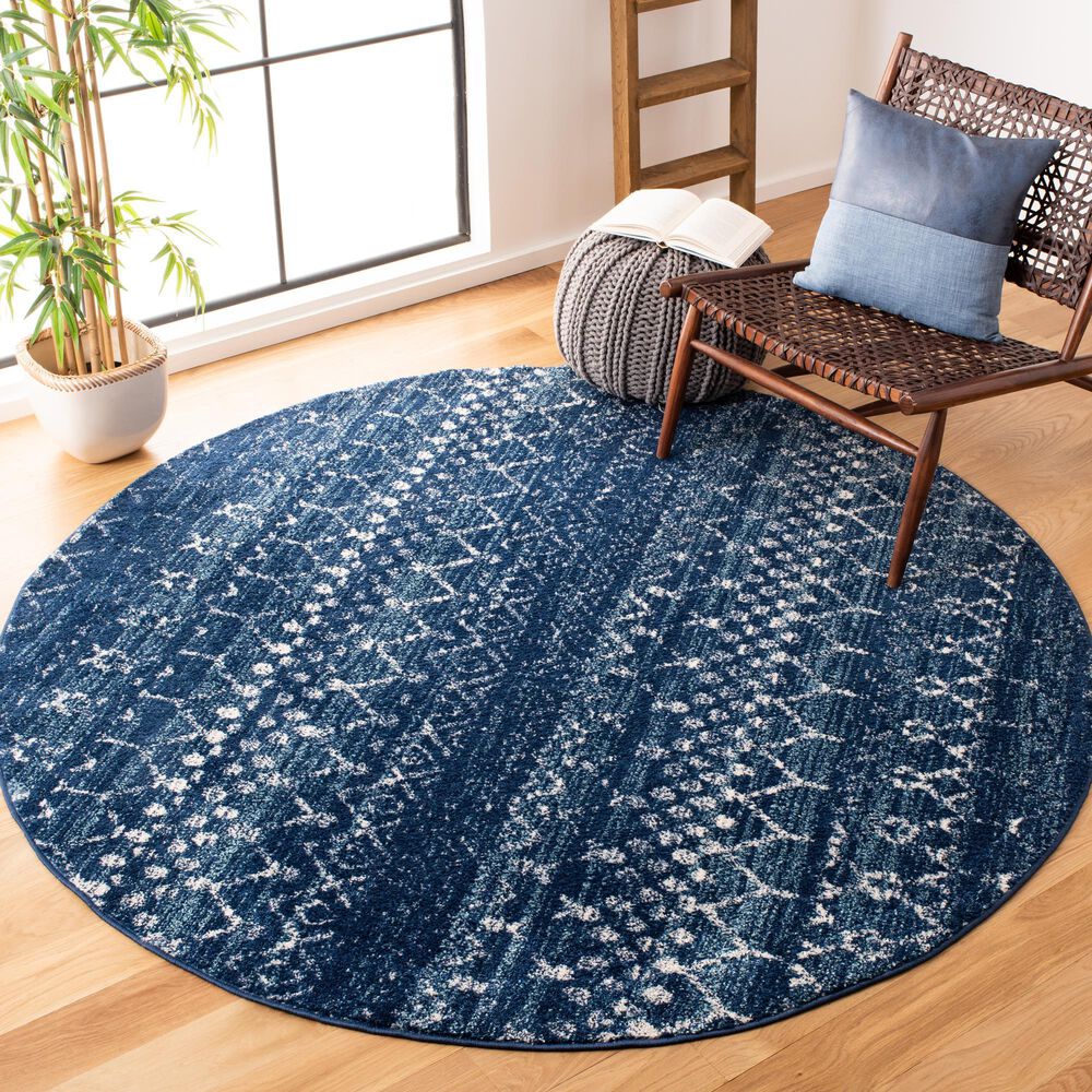 Safavieh Tulum 6&#39;7&quot; Round Blue and Ivory Area Rug, , large