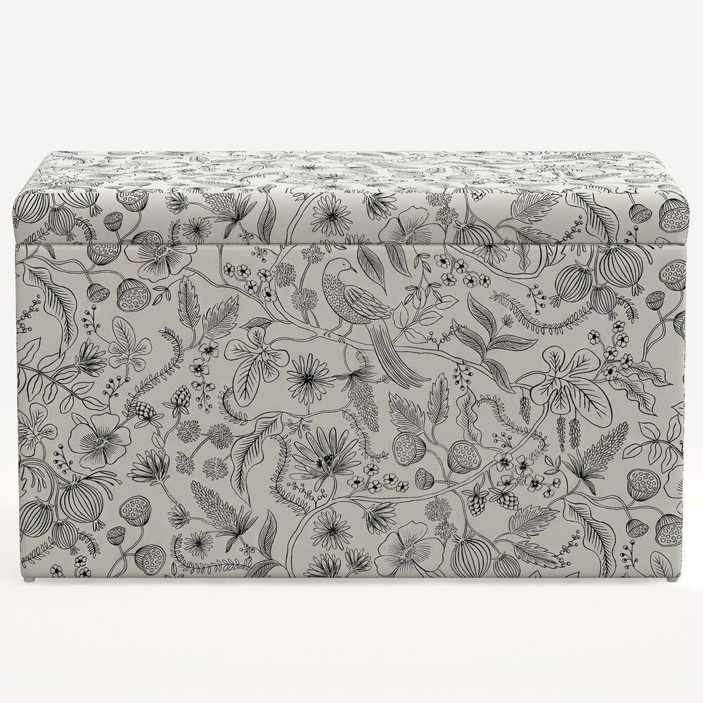 Rifle Paper Co Crafted by Cloth and Company Willie Storage Bench in Aviary Black/Cream, , large