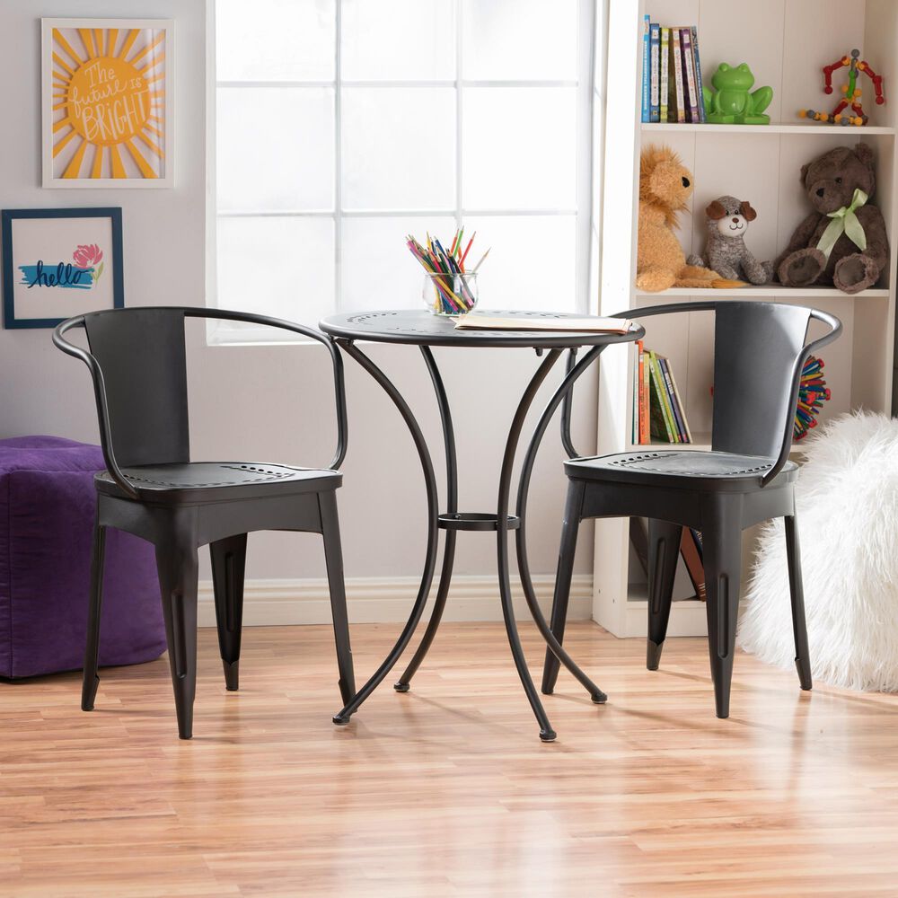 Hearth and Haven Lourdes 3-Piece Iron Bistro Set in Black, , large