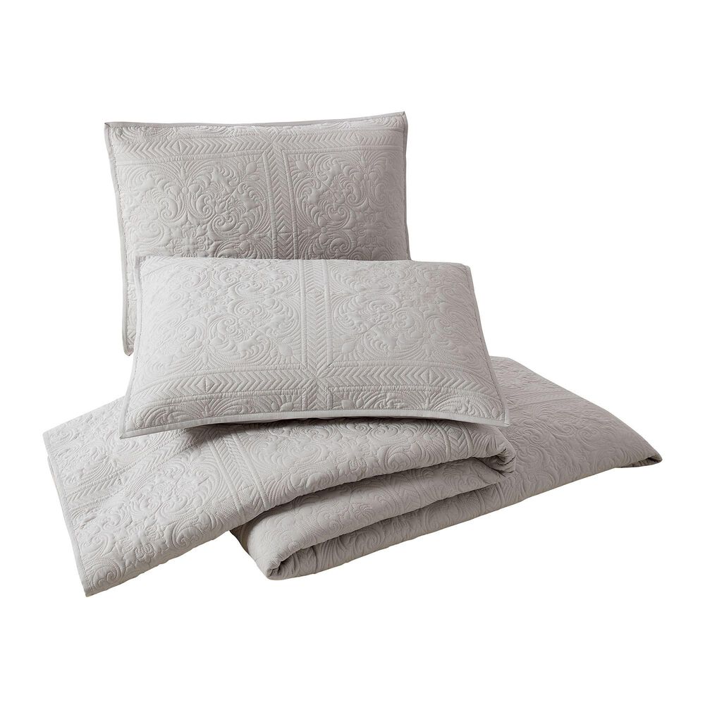 Peking Handicraft Solid Stitch 3-Piece King Bedspread Set in Grey, , large