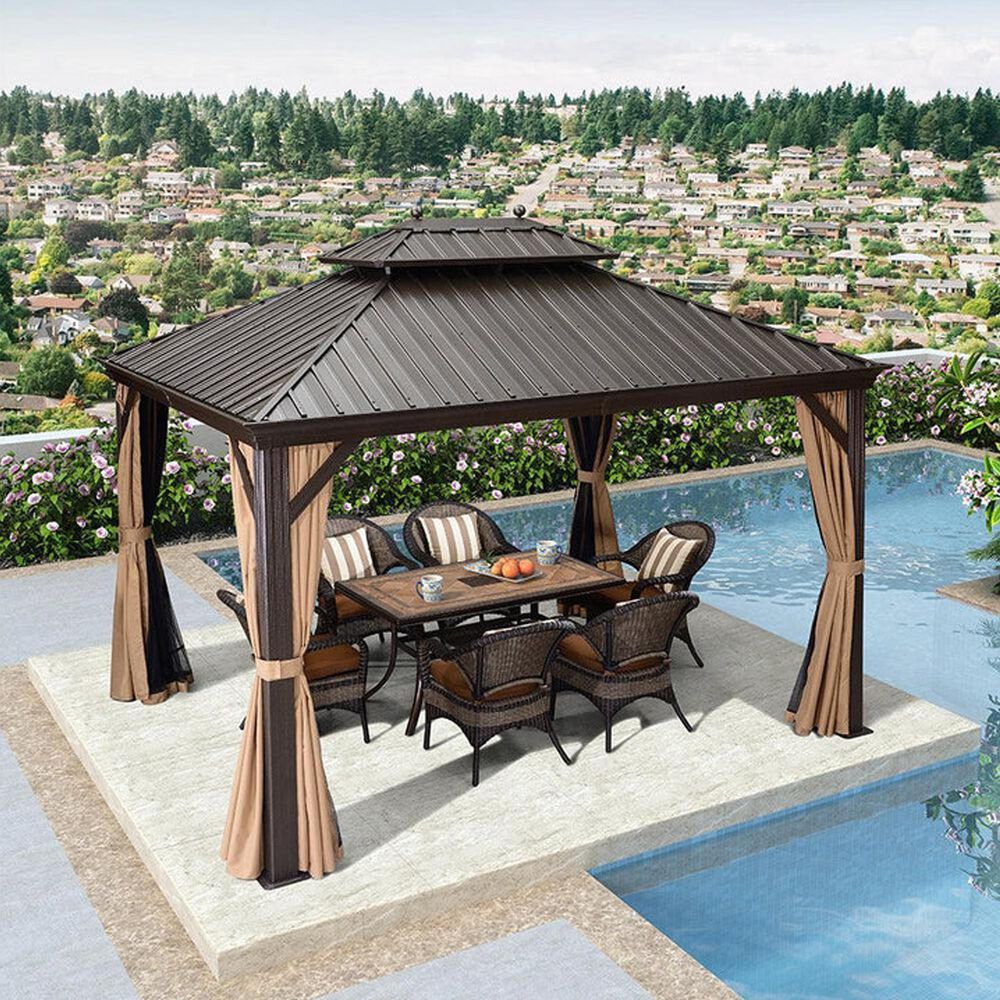 HOMLUX 10' x 12' Hardtop gazebo with double roof in Bronze, , large