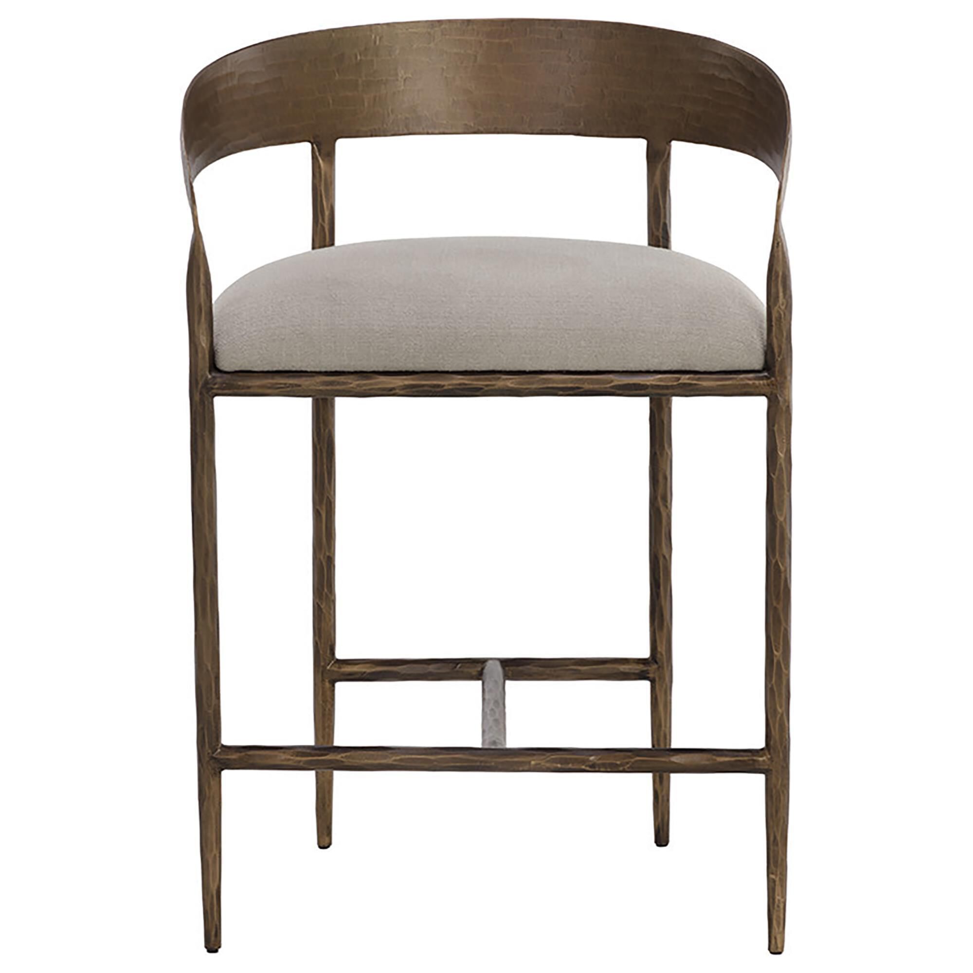 37B Zanatta Counter Stool with Taupe Grey Cushion in Antique Brass