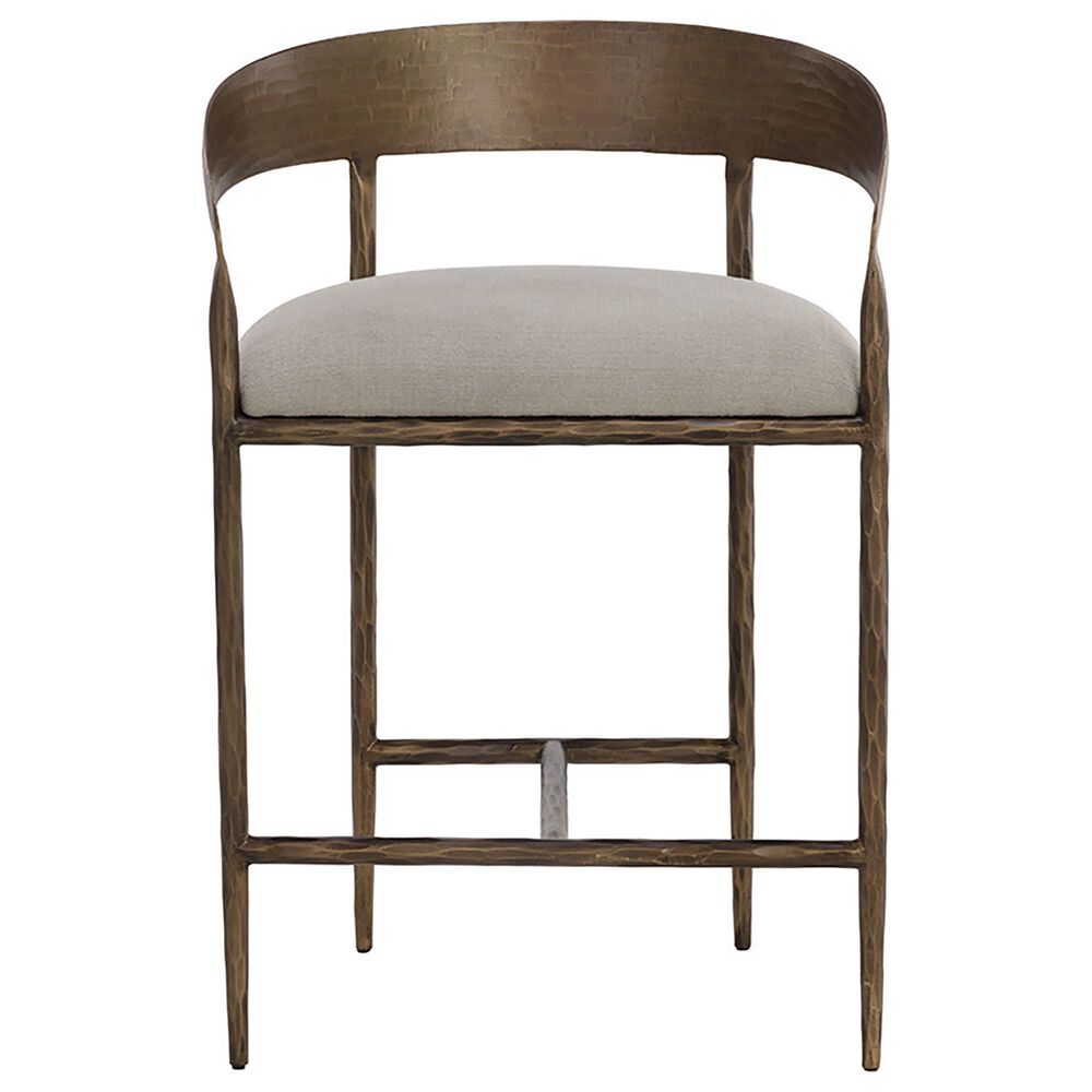 37B Zanatta Counter Stool with Taupe Grey Cushion in Antique Brass, , large
