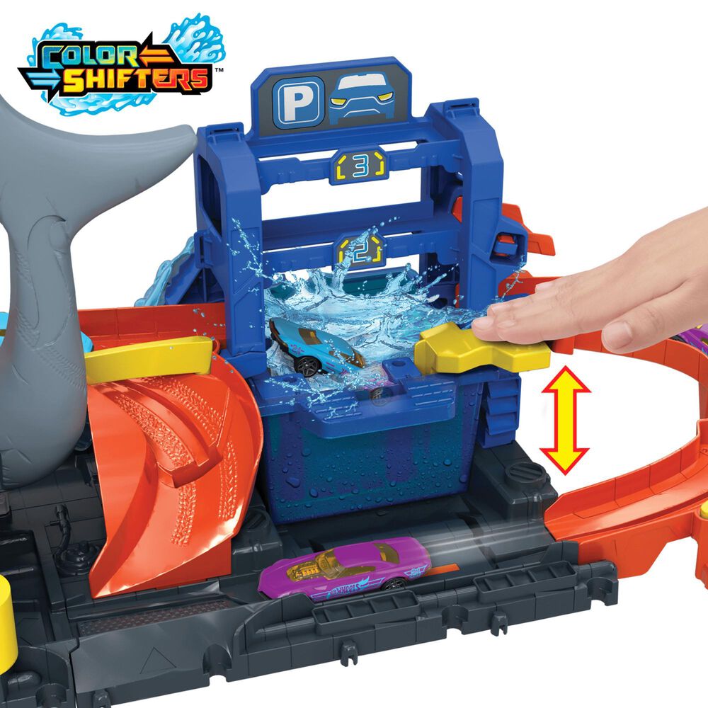 Hot Wheels 1:64 Scale City Ultra Shark Car Wash Station with Color Reveal Toy Car, , large